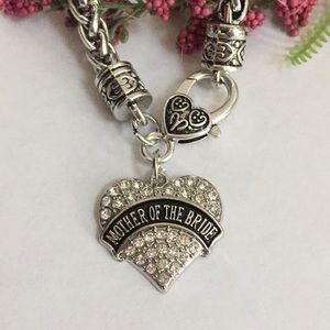 Silver Mother of the Bride Heart Charm Bracelet